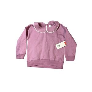 NWT PL Kids Size 3T Girl Long Sleeve Top Peter Pan Collar Purple Crochet White